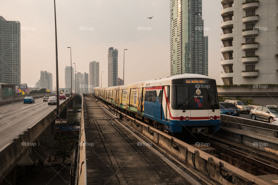 BTS train in the railway in Bangkok city Thailand 