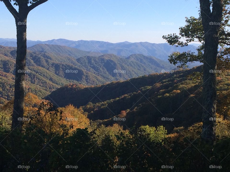 View of the great Smoky Mountains in Tennessee in October.