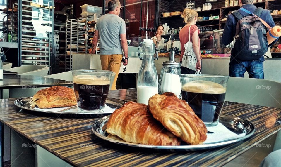 coffee in the bakery. yum yum yum croissants