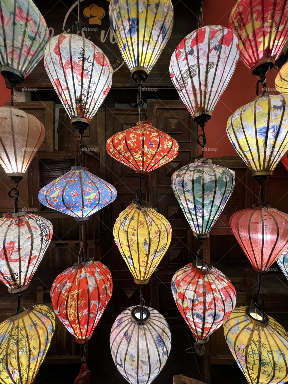 Asia, Vietnam, Phu Quoc. Lanterns. Night photography. On the street.