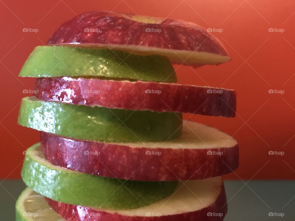Closeup of apple and lime slices