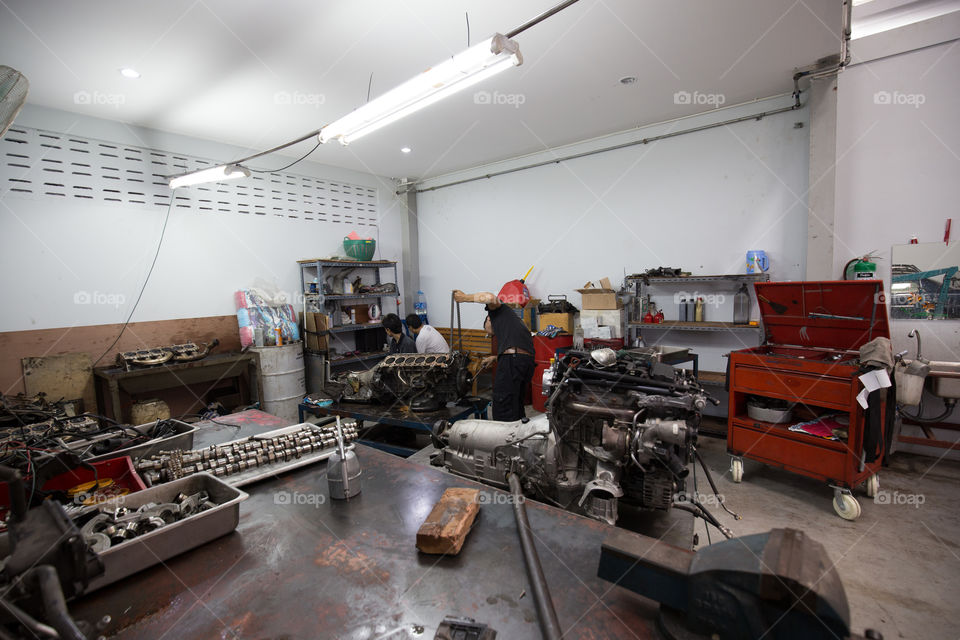 Engine Inside the garage room