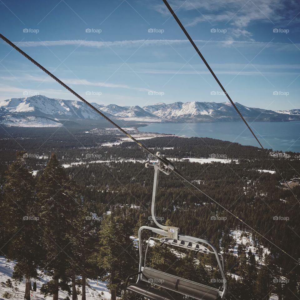 Picturesque views up the ski lift. California skiing at its finest. 