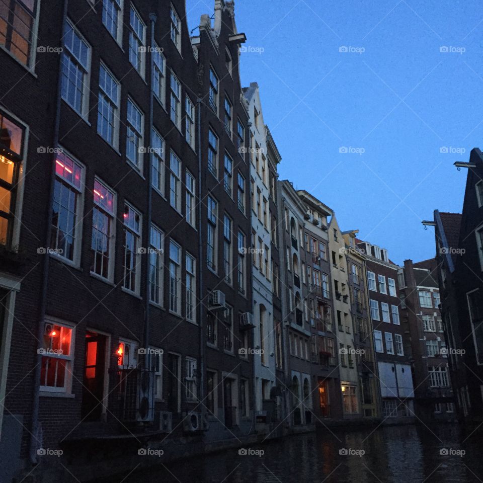 Red lights!. A little row up brothel on the canals in Amsterdam.