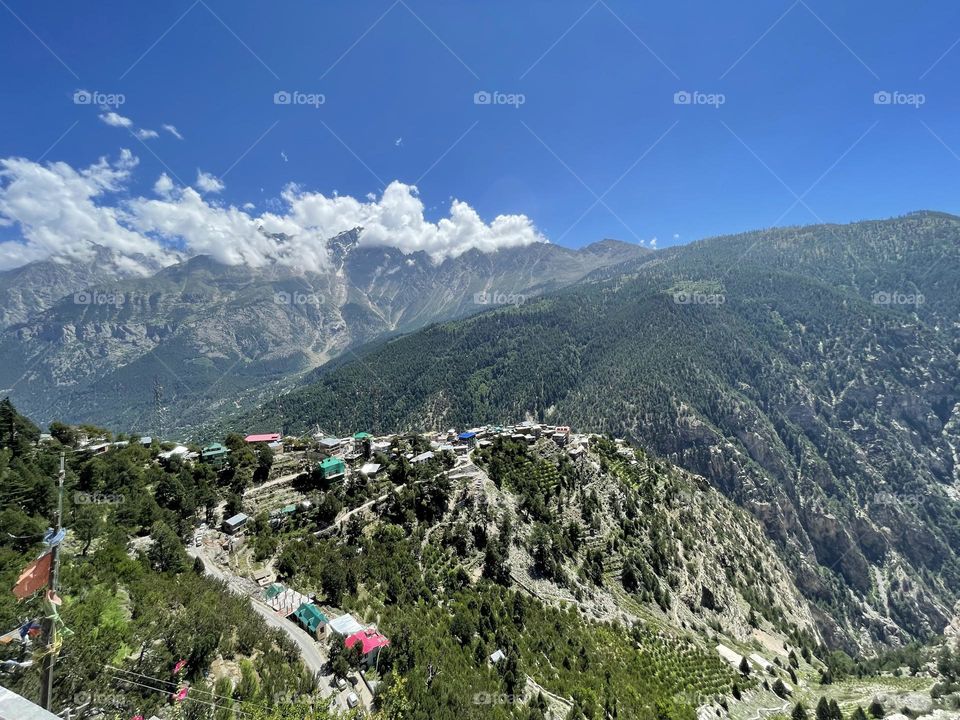 Mountain pass village side view