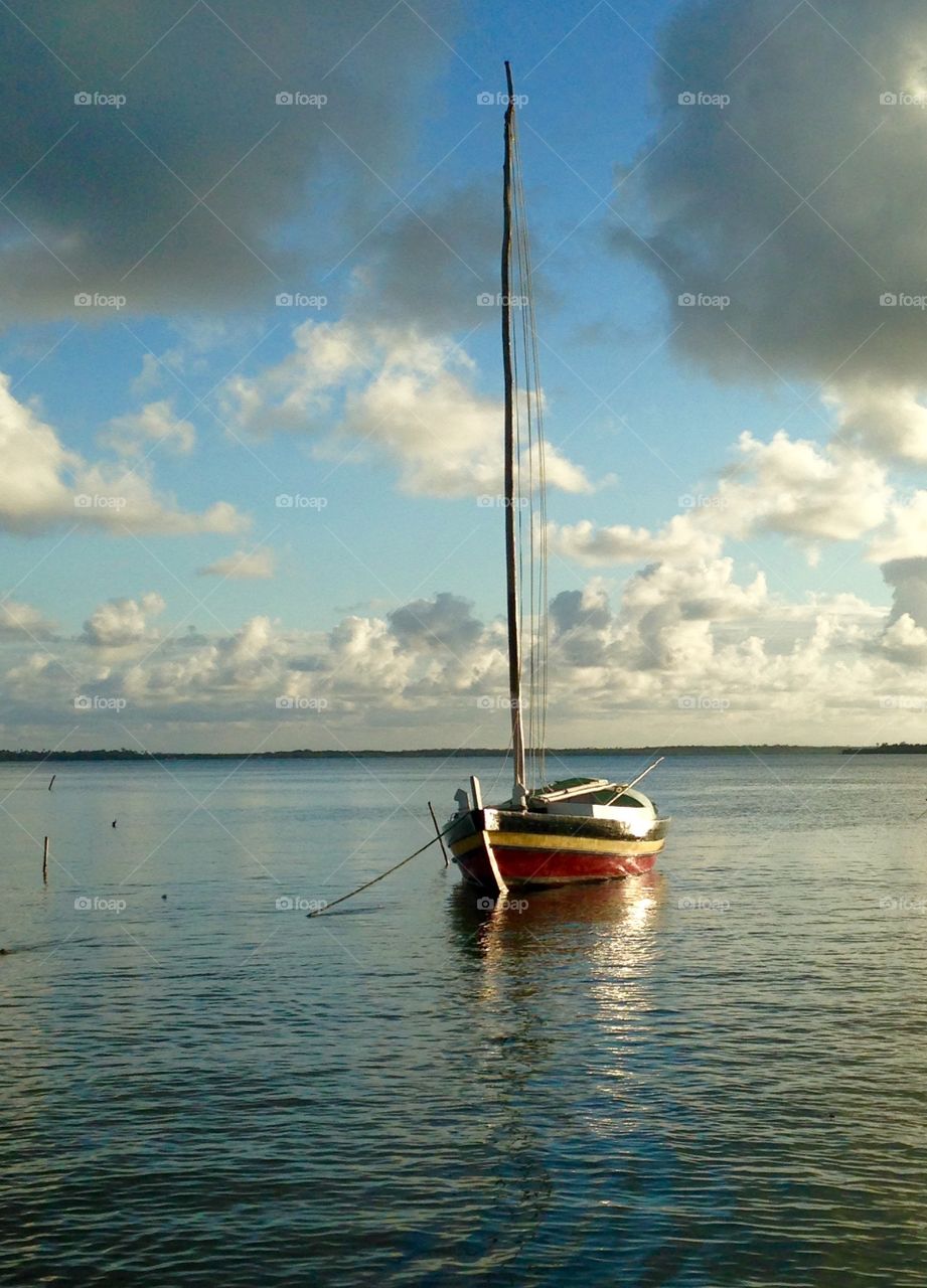 Sloop anchored at Catu Beach, Itaparica Island, Bahia