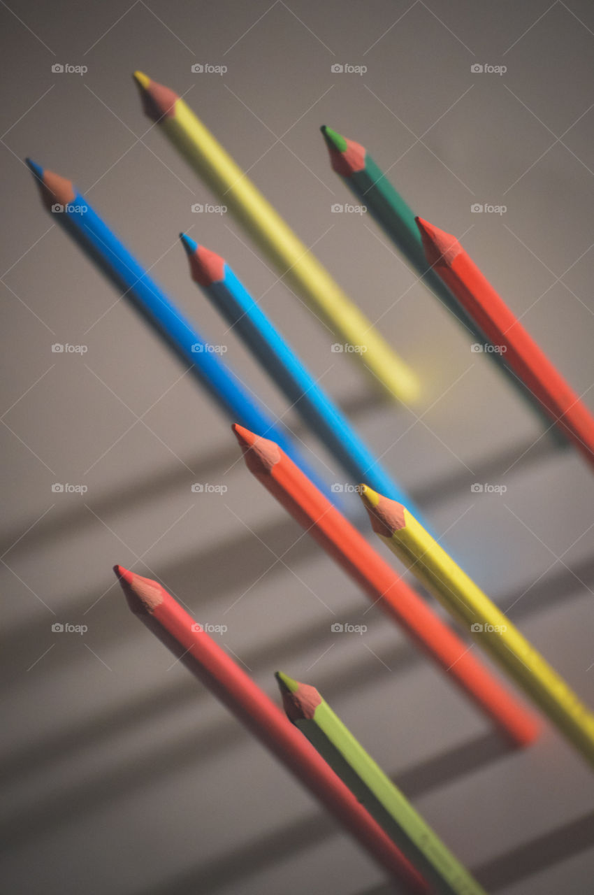 View of balanced color pencils