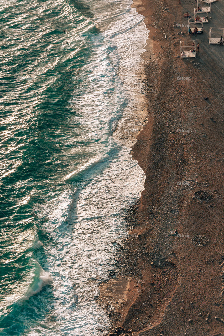 coastline at sunset, view from above