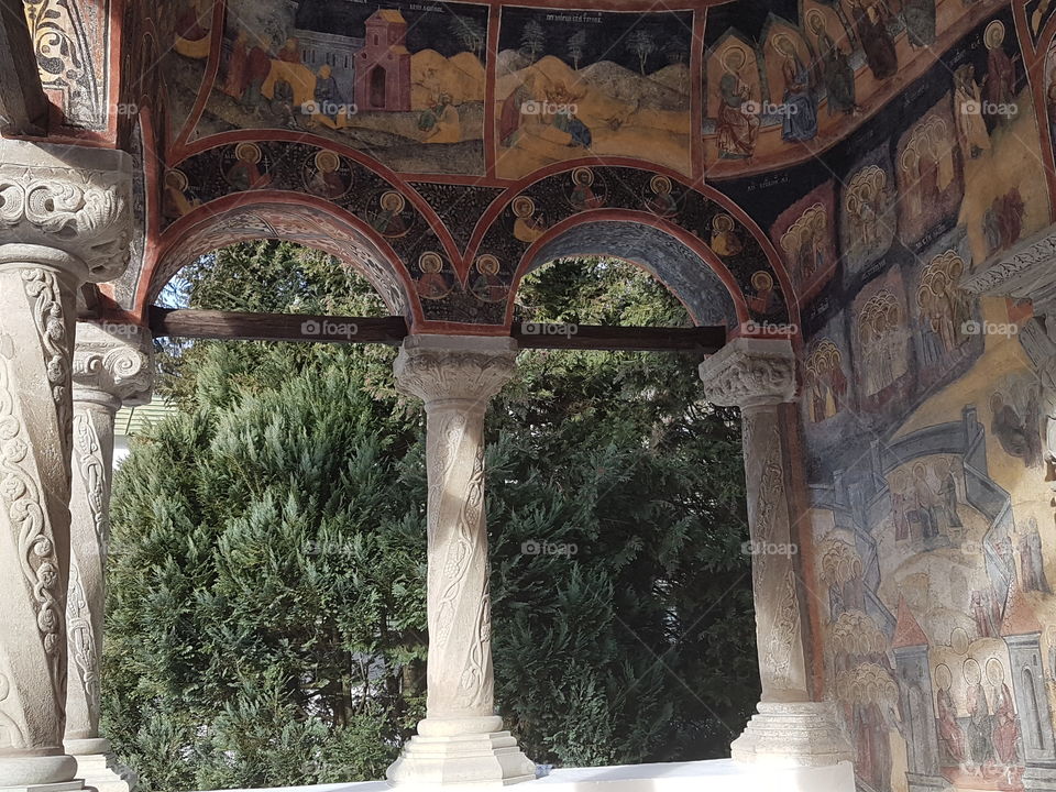 columns in old painted church