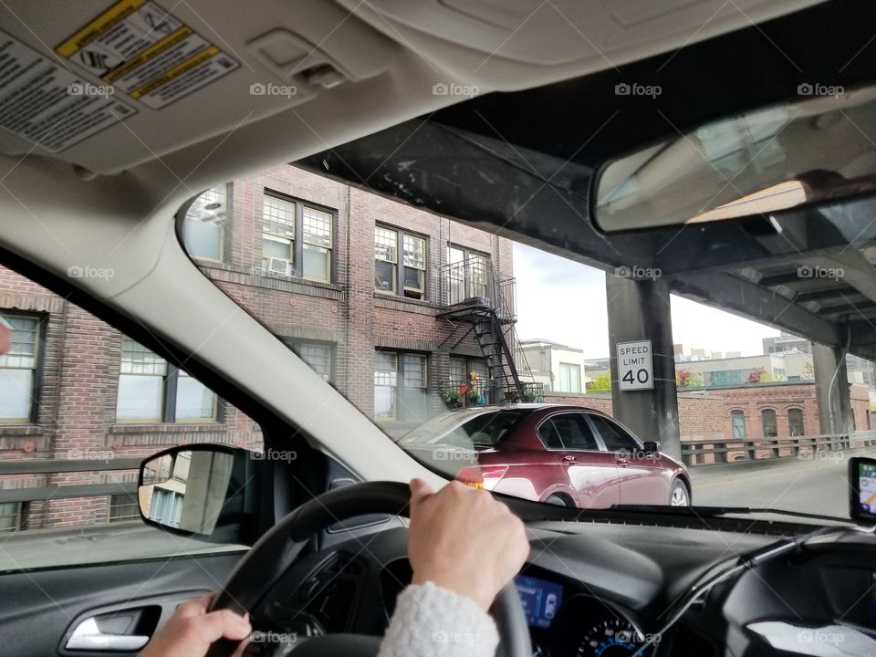 View from car in Seattle traffic