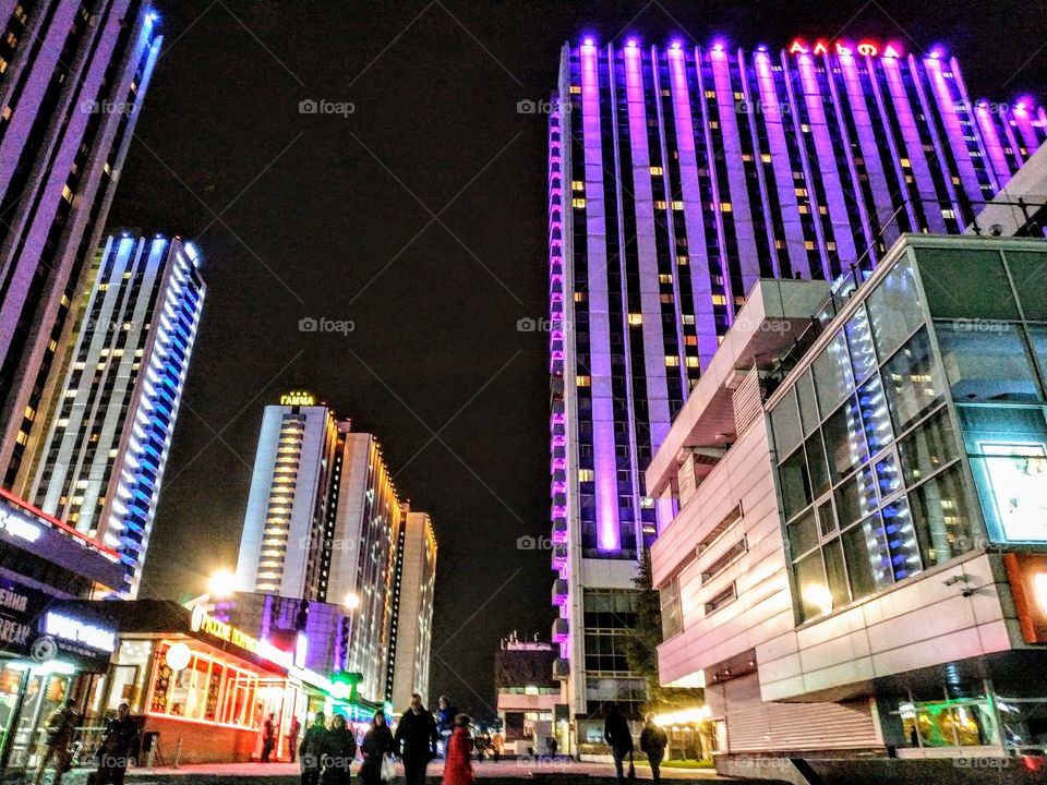 Hotel complex "Izmailovo" at night. Moscow. September, 2019.