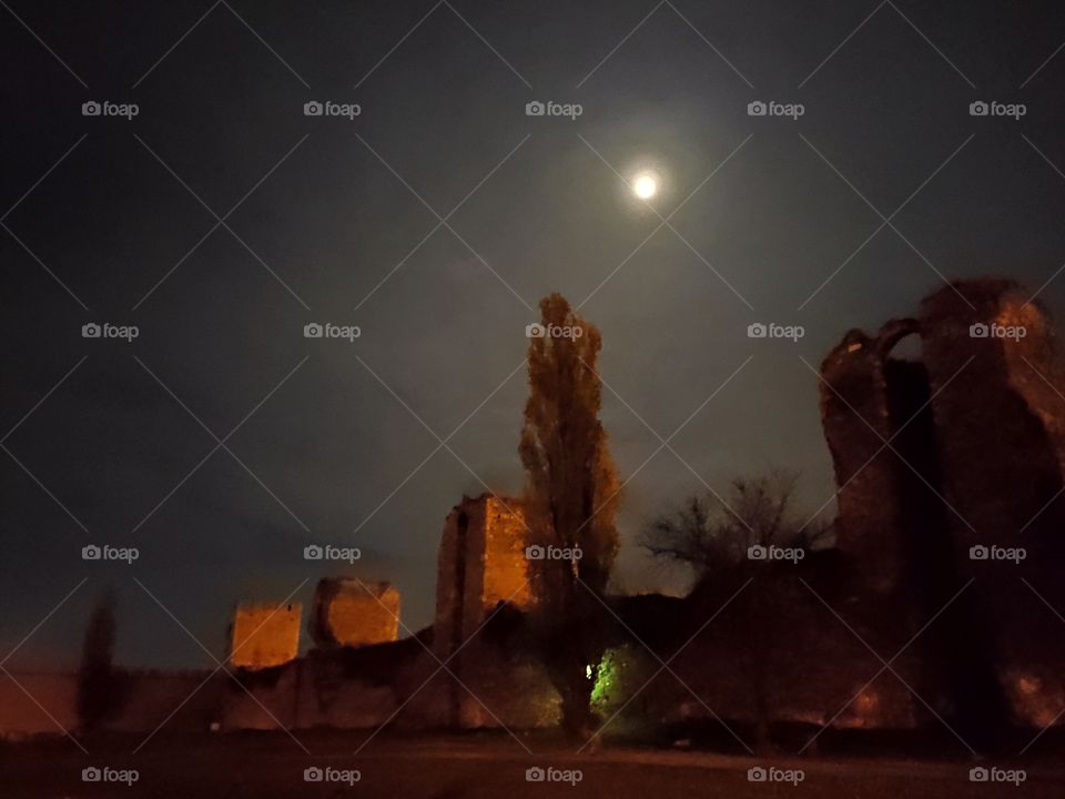 Medieval fortress Smederevo Serbia on moonlight and street light