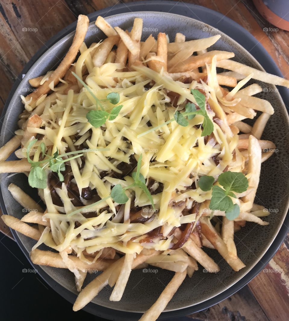Pulled  barbecued jackfruit loaded fries 