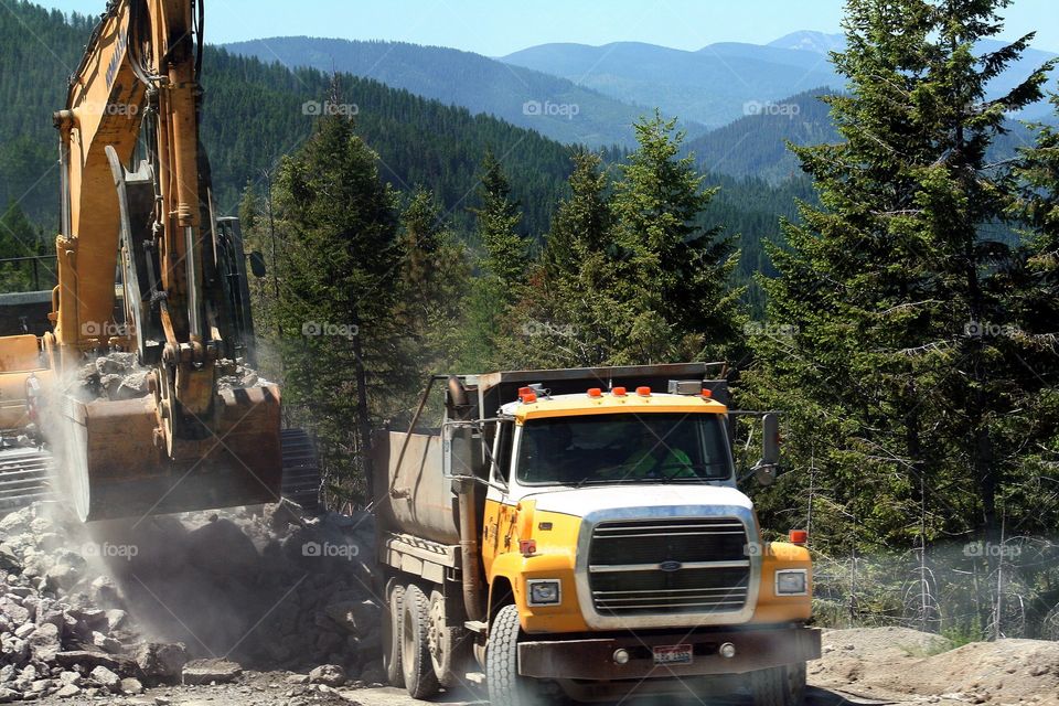 Working High. Construction on top Lookout Mt in Montana.
