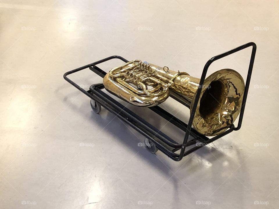 Bass tuba under transportation 