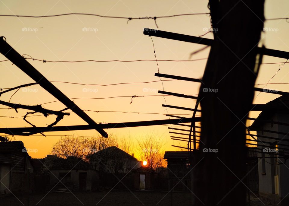 Magical sunset over the old houses