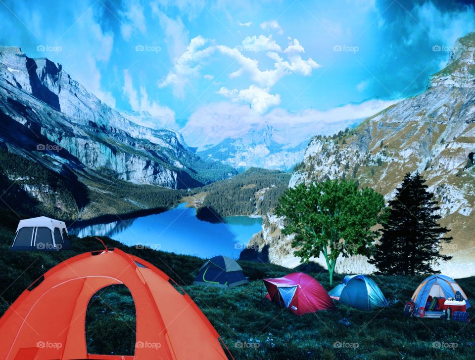 mountain lakes view camping photography