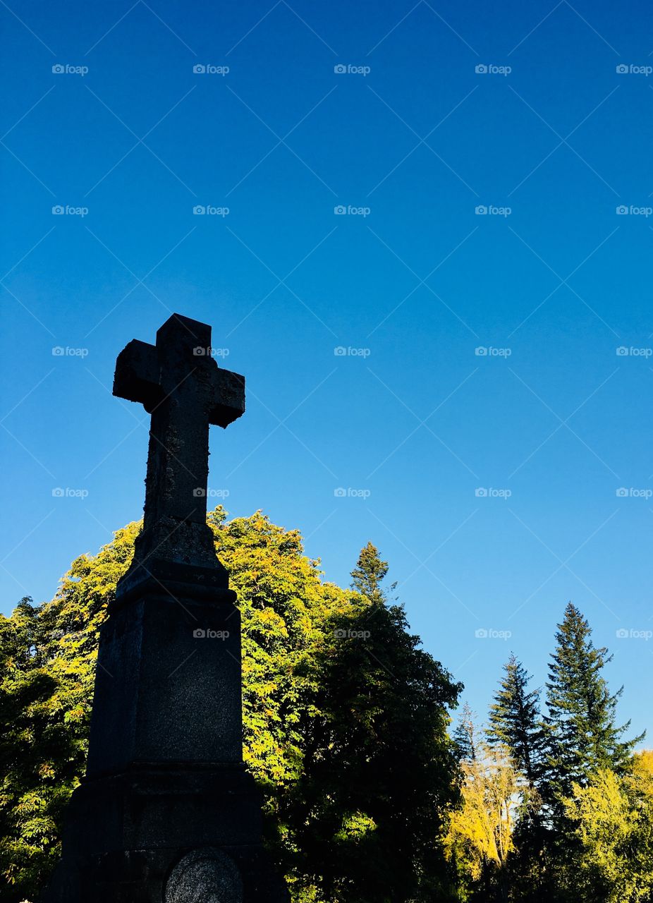 Cross and sky, Mt Calvary Catholic Cemetery, Portland, OR
