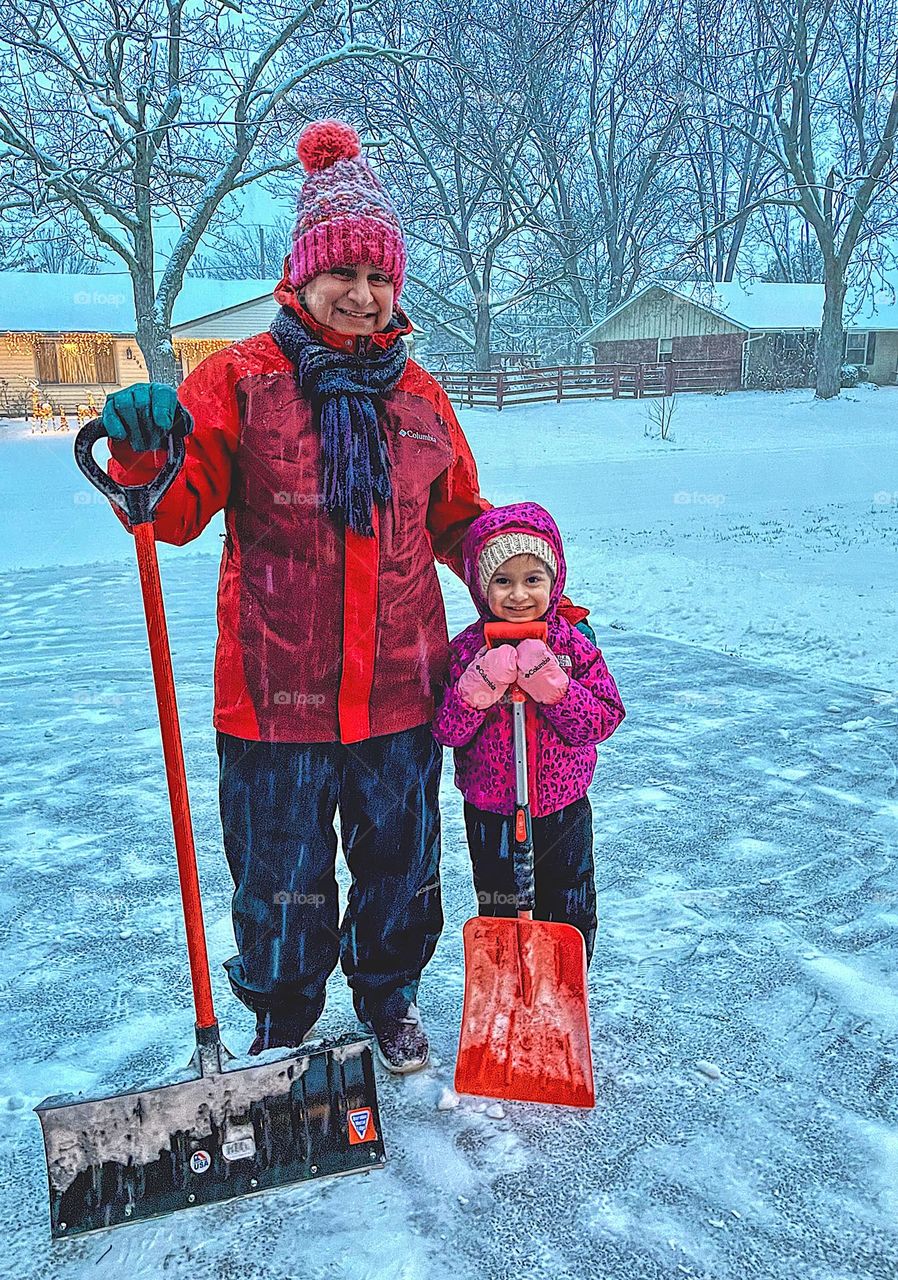 Mommy and me shoveling snow, snow bunnies in Ohio, snowy days in the winter, making memories in the snow 