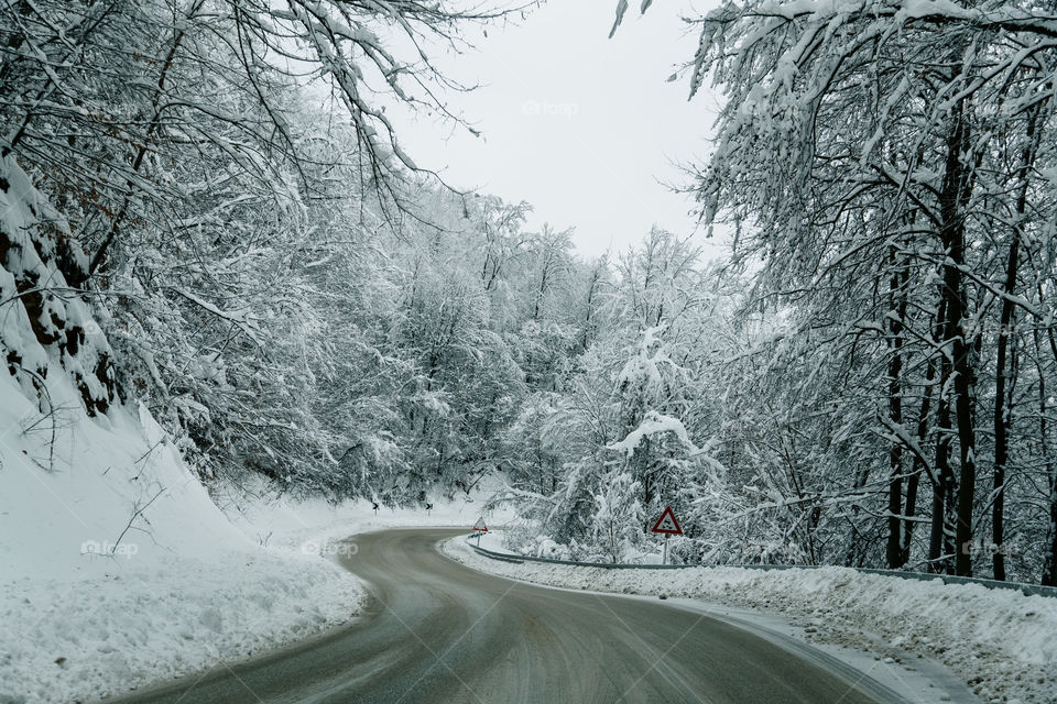 Snowy road in winter