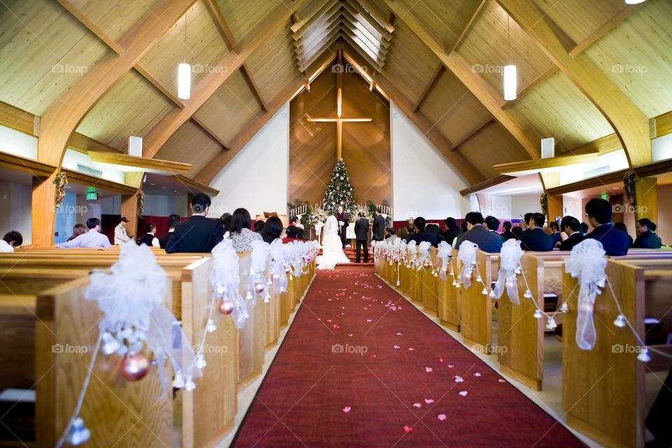 Wedding ceremony inside a church 