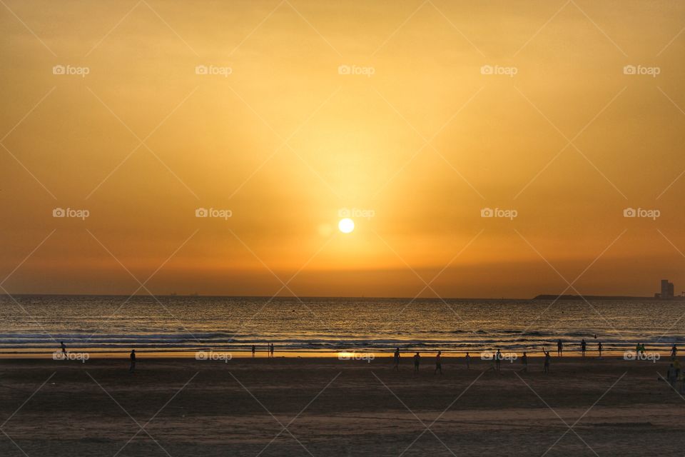 Sunset view of a beach in Agadir, Morocco