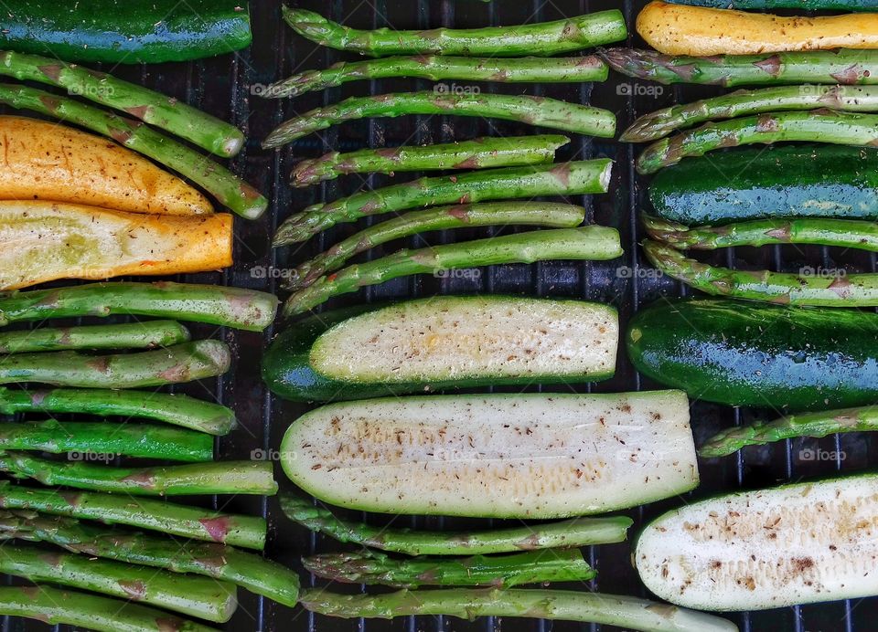 Directly above of vegetables on grill
