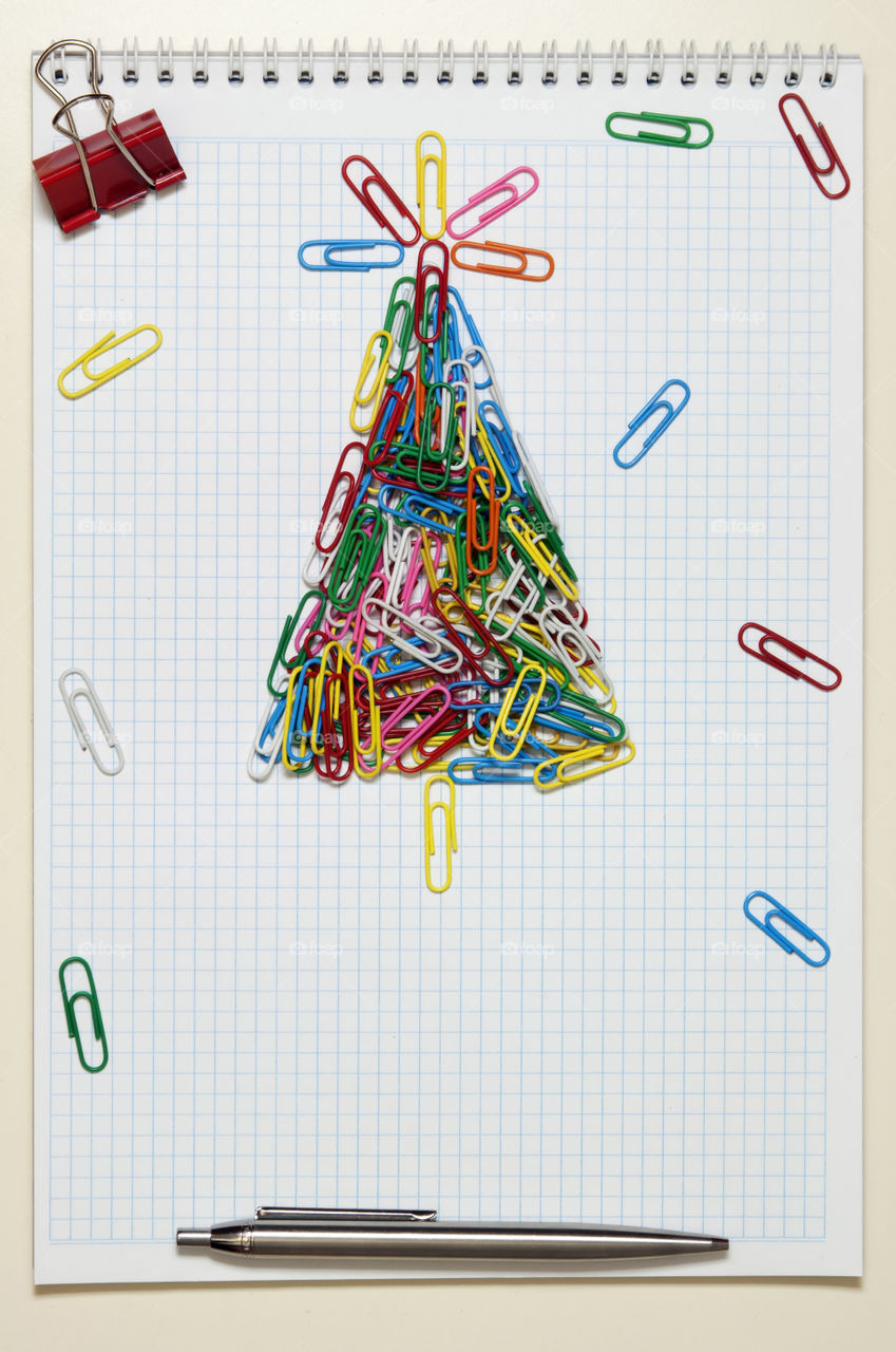 Christmas tree made of colored clips