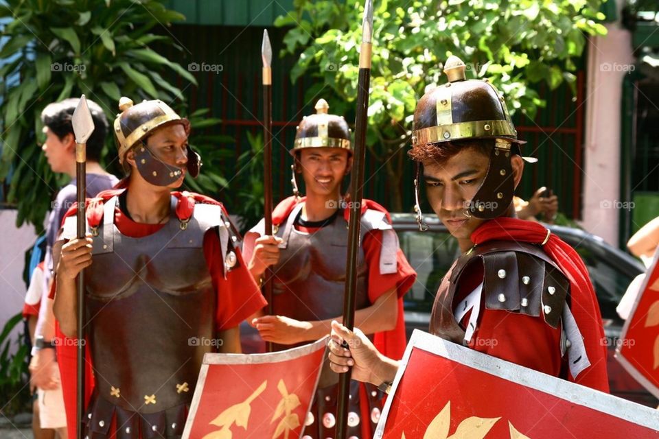 Actors of the re-enactment of the crucifixion of jesus christ