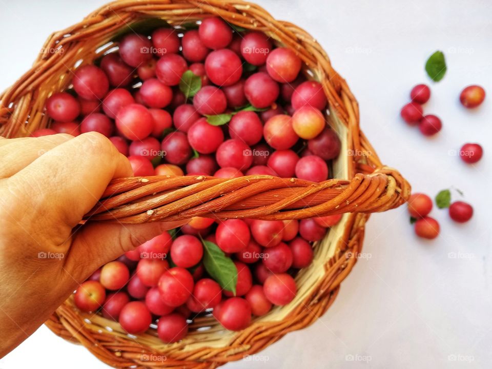 Detail of a basket of prunes