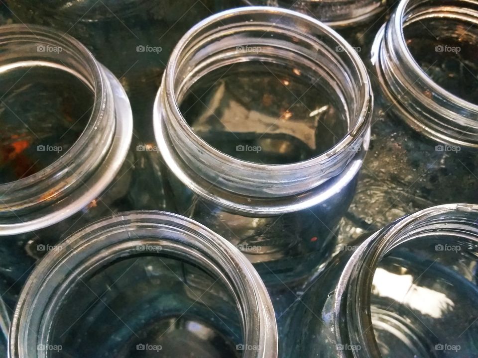 Close-up of sterilizing canning jars in water bath