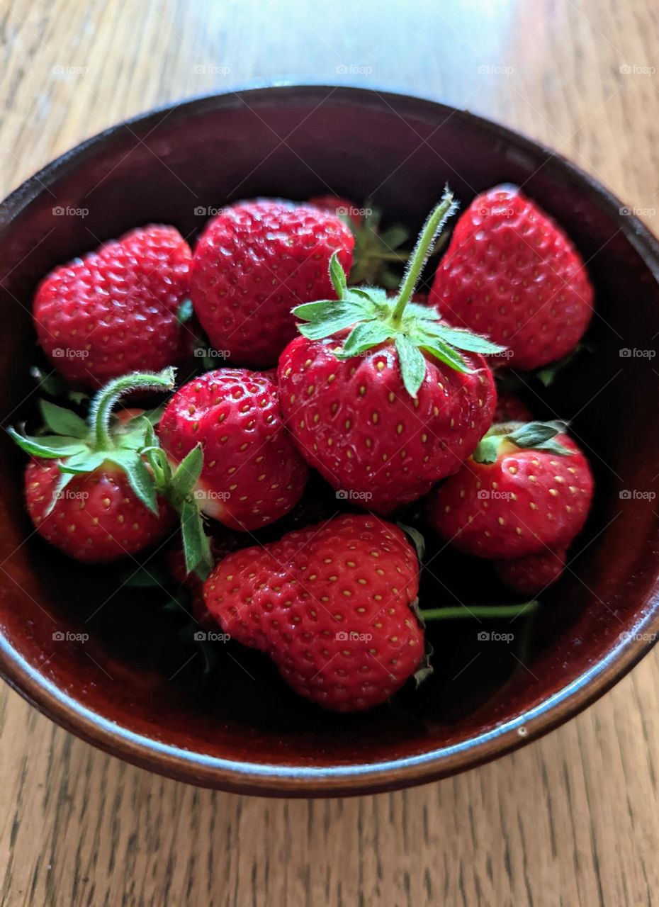 Bowl of homegrown strawberries