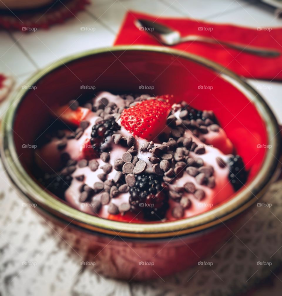 Strawberry Yogurt with Fruit and Chocolate Chips