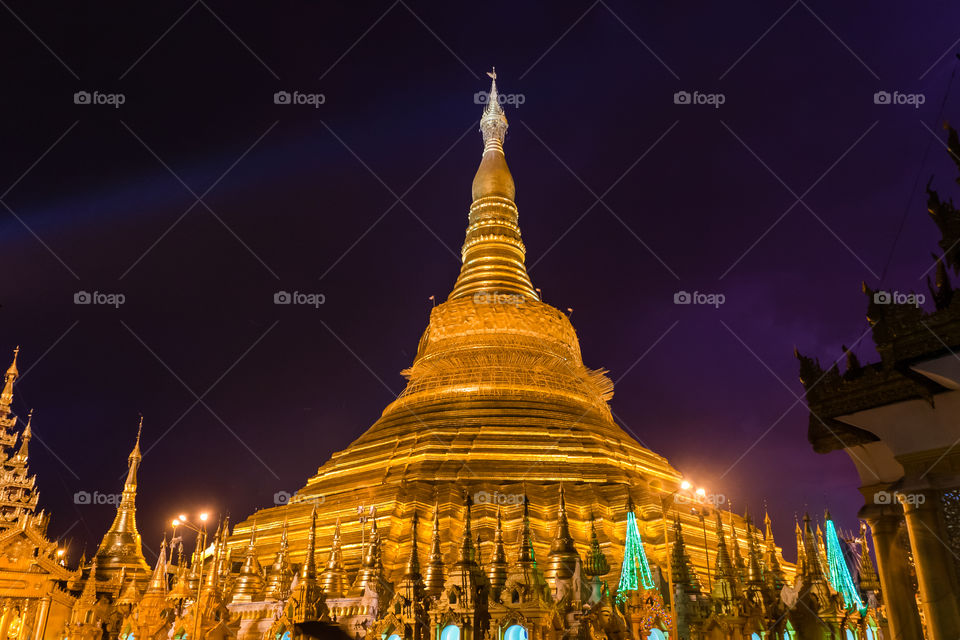 The Shwedagon Pagoda at night, Yangon, Myanmar