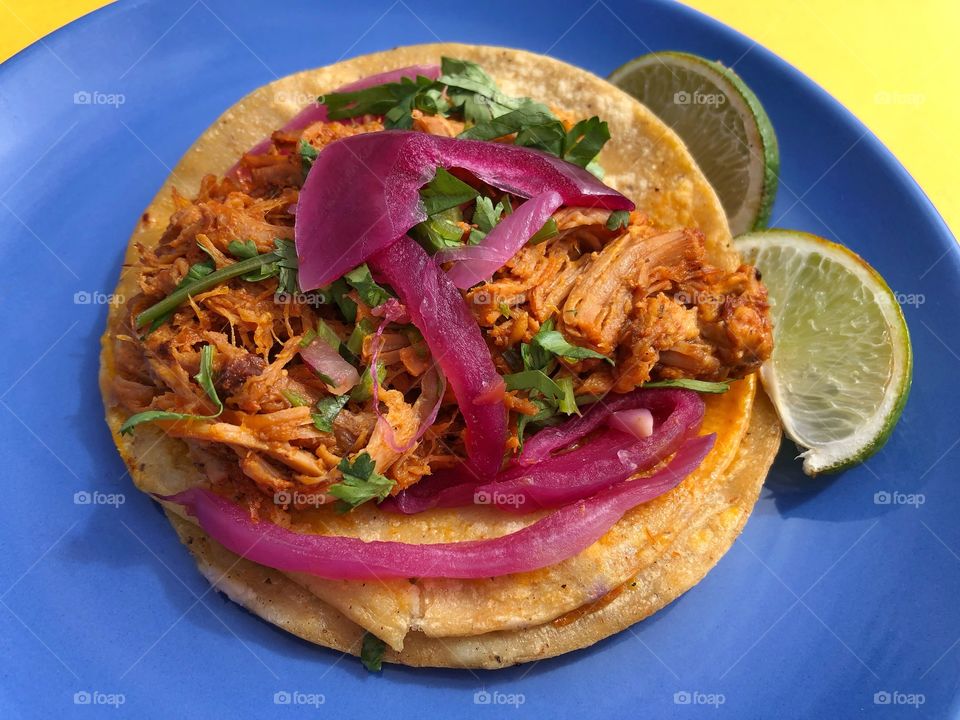 Street Taco With Shredded Pork And Pickled Onions