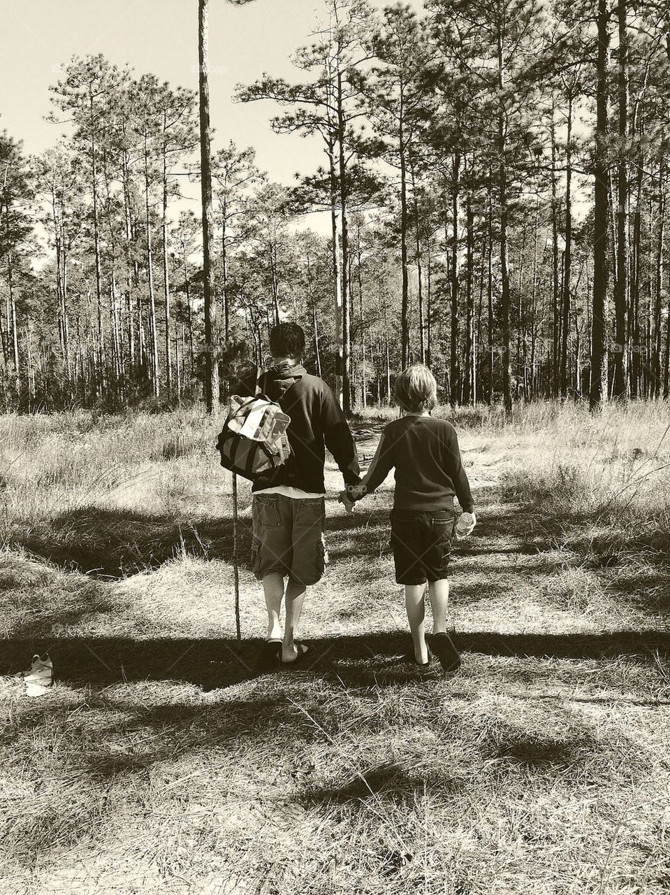 Dad hiking with son