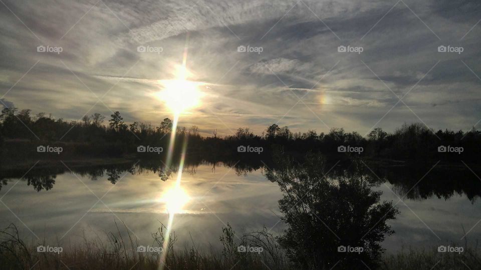 sunset, reflection, lake , nature