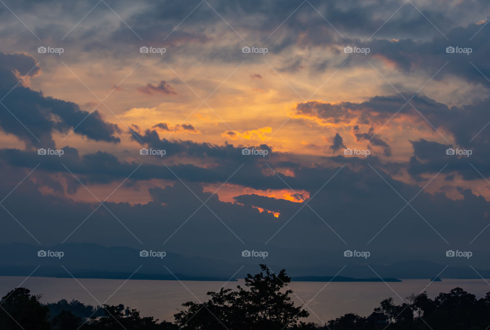 sunrise over Si Nakharin dam at Huay Mae khamin waterfall Nation