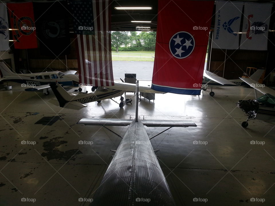 Airplane hangar American flag Tennessee flag