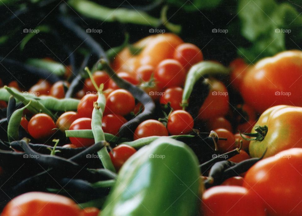 spring vegetables ingredients Pole beans cherry tomatoes