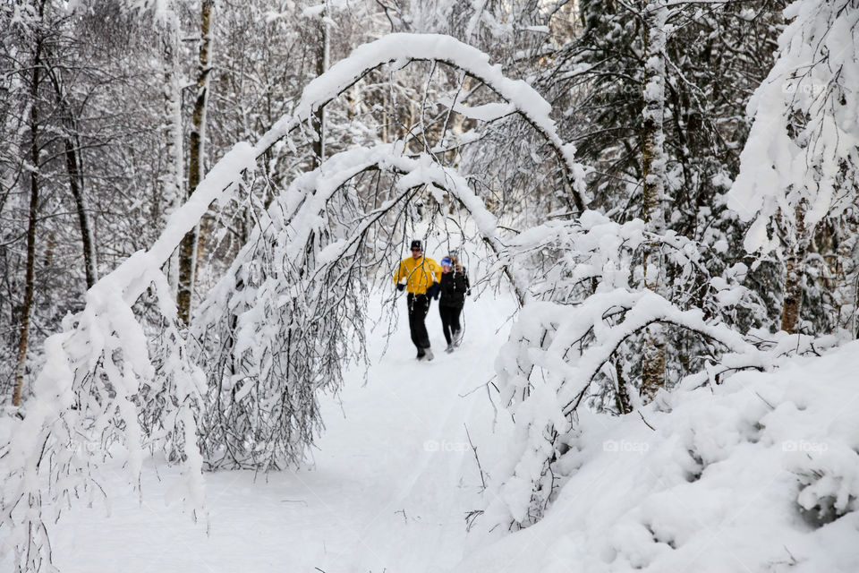 Jogging in snow. 