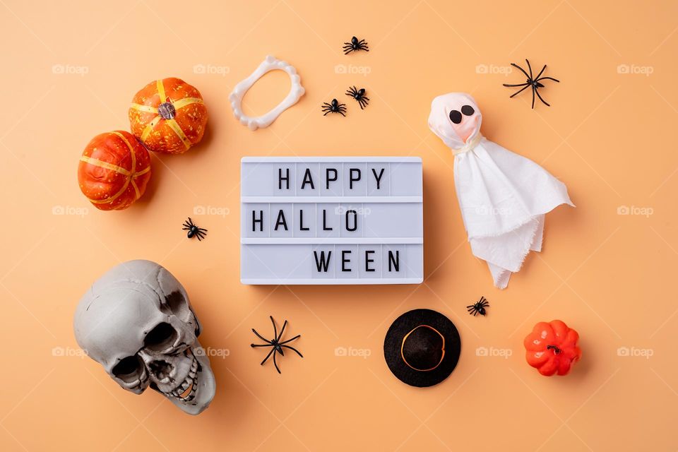 spooky and bright Halloween flat lay