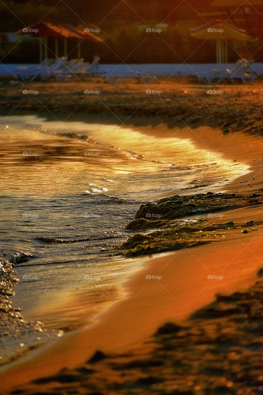 View of soil at beach during sunset