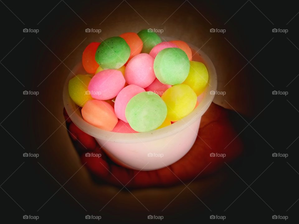 colored camphor in a bowl