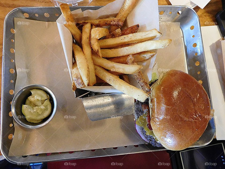 Favorite Sandwich-Tantalizing, juicy hamburgers in a bun and French fries