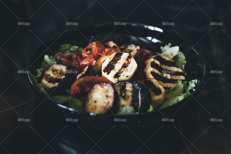 a plate of grilled vegetables
