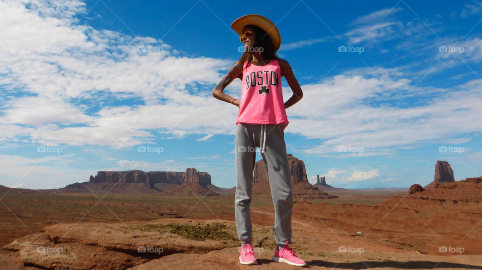 Model is Looking around at the monument valley tribal park,Utah