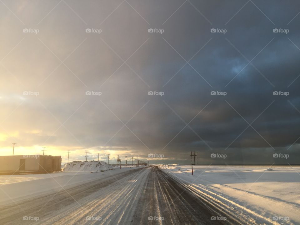 Winter arctic tundra road
