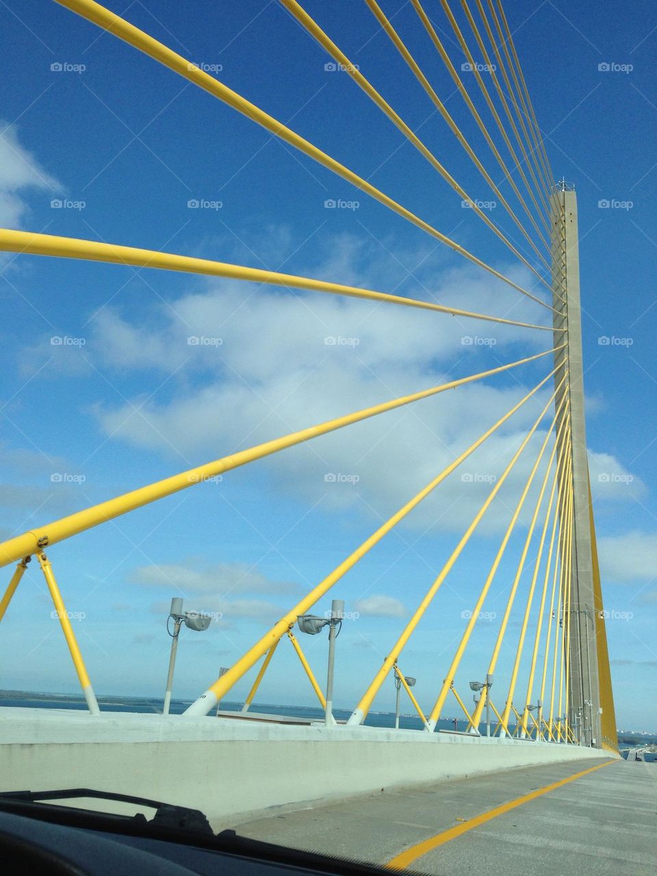 The yellow rods of the infamous Skyway Bridge.