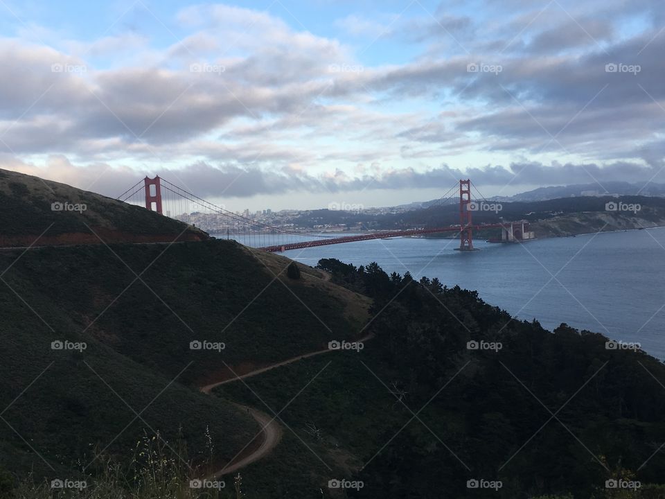 A view of the San Francisco bridge from the other side of the bay. 